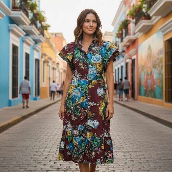 Tuckernuck Dresses & Skirts - TUCKERNUCK Alice Merlot Sharp Floral midi dress•NWOT